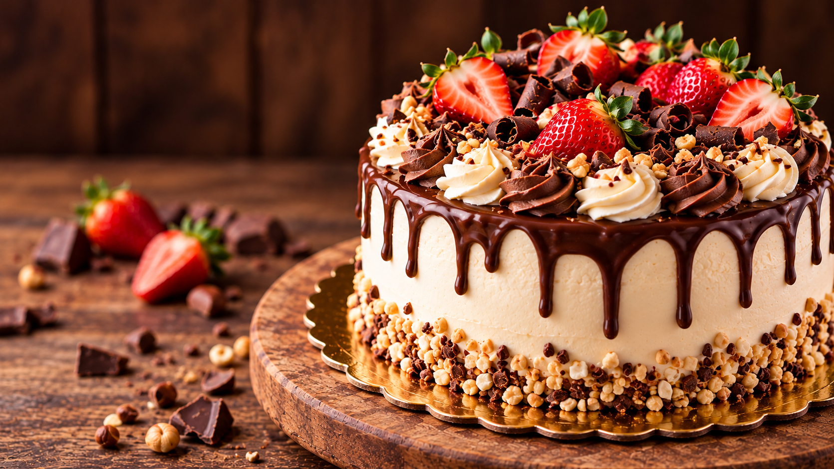 Torta di compleanno al cioccolato e fragole